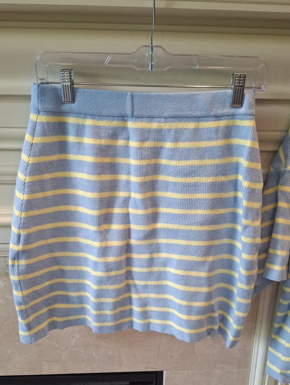 Light Blue & Cream Striped Womens  Set - Button Front Top & Skirt